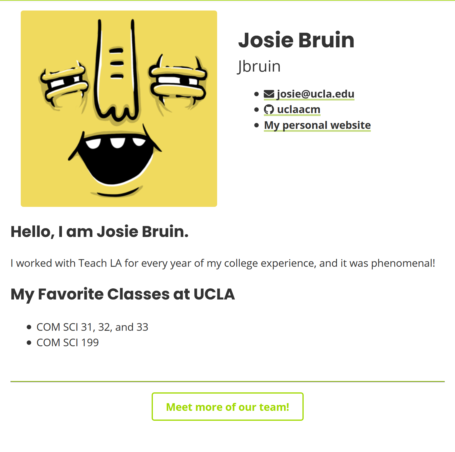 josie bruin's team page